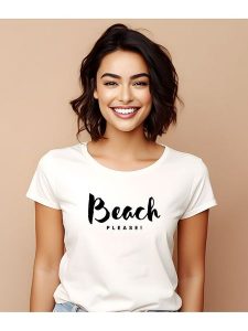 WOOOP Koszulka "Beach please" w kolorze białym rozmiar: M. Białe bluzki Wooop, m, bez wzorów, z bawełny, bez kołnierzyka, bez ramiączek. Za 66,00 zł.