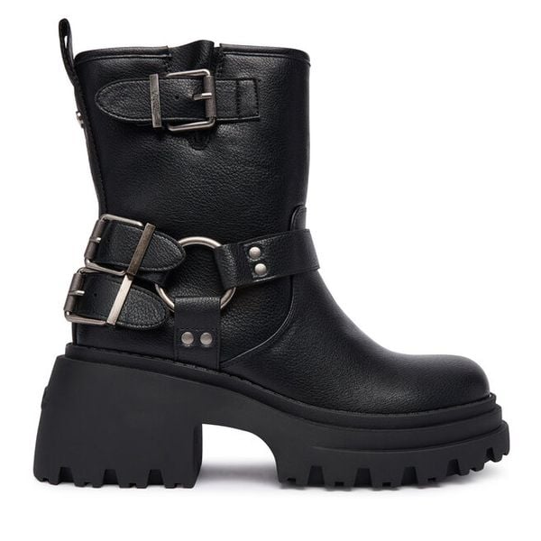 Botki Buffalo. Czarne botki Buffalo, bez wzorów, bez obcasa, na słupku, bez zapięcia. Za 319,99 zł.