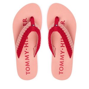 Japonki Tommy Hilfiger. Czerwone klapki TOMMY HILFIGER, bez wzorów, bez obcasa. Za 169,99 zł.