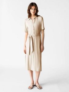 Les Lunes Sukienka "Renee" w kolorze beżowym rozmiar: M. Brązowe sukienki Les Lunes, na co dzień, m, bez wzorów, z tkaniny, bez kołnierzyka, bez ramiączek, midi, proste. Za 217,99 zł.