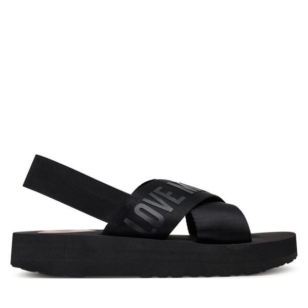 Sandały LOVE MOSCHINO. Czarne sandały LOVE MOSCHINO, bez wzorów, bez obcasa, na płaskiej podeszwie, bez zapięcia. Za 379,99 zł.