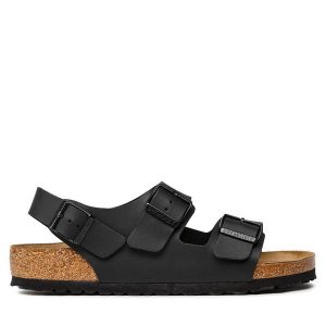 Sandały Birkenstock. Czarne sandały Birkenstock, bez wzorów, bez obcasa, na płaskiej podeszwie, bez zapięcia. Za 449,99 zł.