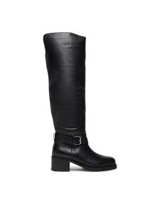 Bronx Kozaki Ky Ley 14402-US Czarny. Czarne kozaki Bronx, bez wzorów, ze skóry, bez obcasa, na słupku, bez zapięcia. Za 749,99 zł.