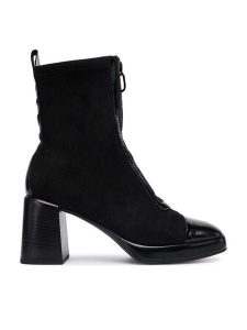Hispanitas Botki HI254230 Czarny. Czarne botki Hispanitas, bez wzorów, z materiału, bez obcasa, na słupku, bez zapięcia. Za 599,99 zł.