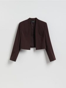 Krótka marynarka - brązowy. Brązowe marynarki i żakiety Reserved, l, bez wzorów, z tkaniny. Za 169,99 zł.