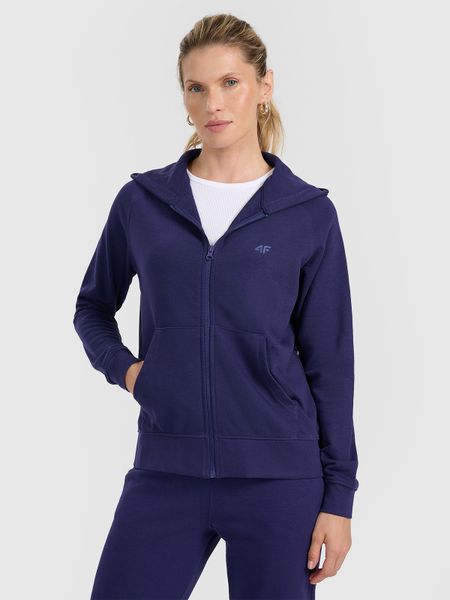 4F Bluza dresowa rozpinana z kapturem damska - granatowa M. Niebieskie bluzy 4f, m, bez wzorów, z bawełny, z kapturem. W wyprzedaży za 119,99 zł.