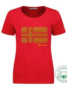Geographical Norway Koszulka "Jonquille" w kolorze czerwonym rozmiar: L. Czerwone bluzki Geographical Norway, l, bez wzorów, bez kołnierzyka, bez ramiączek. Za 61,46 zł.