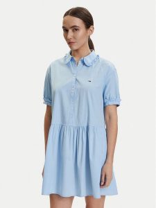 Tommy Jeans Sukienka codzienna DW0DW22995 Niebieski jasny Regular Fit. Niebieskie kombinezony Tommy Jeans, na co dzień, s, bez wzorów, z bawełny, bez kołnierzyka, bez ramiączek, proste. Za 449,99 zł.
