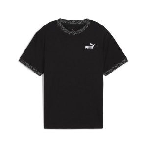 Młodzieżowa koszulka Essentials ze zwierzęcym wzorem o luźnym kroju PUMA Black. Czarna bluzki Puma, m, bez wzorów, eleganckie, bez kołnierzyka, bez ramiączek. Za 99,00 zł.