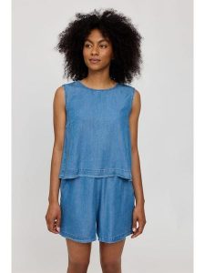 MAZINE Top "Denim" w kolorze niebieskim rozmiar: M. Niebieskie topy MAZINE, m, bez wzorów, z denimu, bez kołnierzyka, bez ramiączek. Za 110,04 zł.