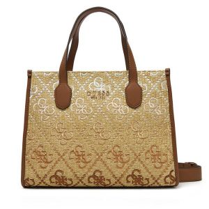 Torebka Guess. Brązowe kuferki Guess, z aplikacjami, bez dodatków. Za 349,99 zł.