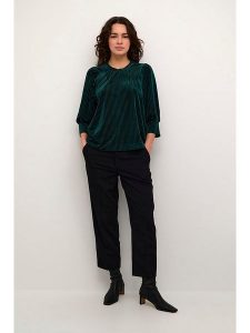 Kaffe Bluzka w kolorze ciemnozielonym rozmiar: M. Zielone bluzki Kaffe, m, bez wzorów, bez kołnierzyka, bez ramiączek. Za 79,03 zł.