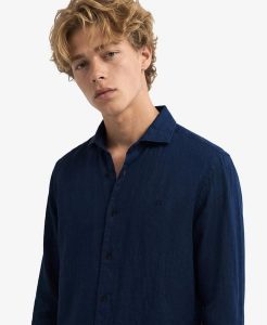 Superdry Koszula Riviera lniana z długim rękawem — 100% len, Relaxed Fit. Niebieskie koszule Superdry, l, bez wzorów, ze lnu, bez kołnierzyka, bez ramiączek. Za 267,70 zł.