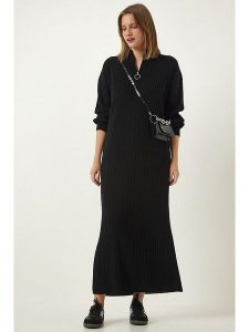 Happiness Istanbul Sukienka dzianinowa w kolorze czarnym rozmiar: onesize. Czarne sukienki Happiness Istanbul, na co dzień, bez wzorów, z dzianiny, bez kołnierzyka, bez ramiączek, midi, proste. Za 125,85 zł.