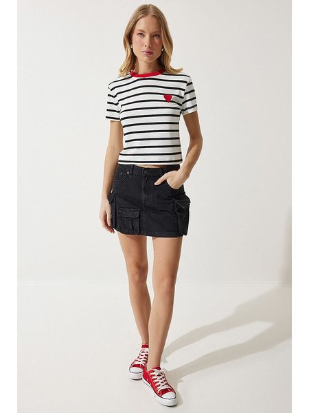 Happiness Istanbul Koszulka w kolorze biało-czarnym rozmiar: 40. Białe bluzki Happiness Istanbul, bez wzorów, z bawełny, bez kołnierzyka, bez ramiączek. Za 52,67 zł.