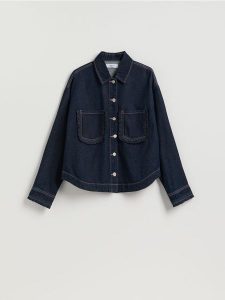 Koszula z falbankami - granatowy. Niebieskie koszule Reserved, l, bez wzorów, z bawełny, bez kołnierzyka, bez ramiączek. Za 139,99 zł.