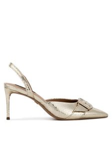 Nine West Szpilki SJ1489-6 Złoty. Żółte sandały Nine West, bez wzorów, z materiału, bez obcasa. Za 229,99 zł.
