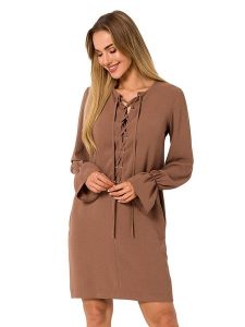 Made of emotion Sukienka w kolorze jasnobrązowym rozmiar: XXL. Brązowe sukienki Made Of Emotion, na co dzień, xxl, bez wzorów, bez kołnierzyka, bez ramiączek, mini, proste. Za 129,99 zł.