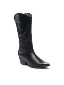 DeeZee Kozaki WS19271-05 Czarny. Czarne kozaki DeeZee, bez wzorów, ze skóry, bez obcasa, na słupku, bez zapięcia. Za 119,99 zł.