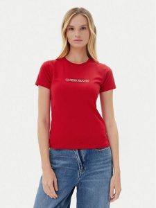 Guess Jeans T-Shirt W5RI4 2K8HM0 Czerwony Regular Fit. Czerwone t-shirty Guess Jeans, m, z aplikacjami, z bawełny, bez kołnierzyka, bez ramiączek. Za 129,99 zł.