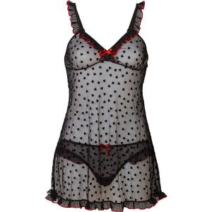 Koszulka "babydoll" + stringi (2 części) bonprix czarno-czerwony. Koszule nocne marki bonprix. Za 74,99 zł.