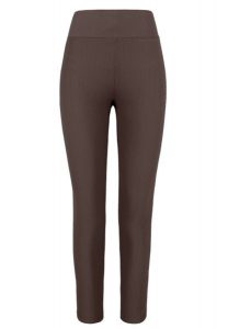 Prążkowane legginsy N-LISBONA. Brązowe legginsy Volcano, bez wzorów, z elastanu, z podwyższonym stanem. Za 119,99 zł.
