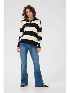 Kaffe Koszulka polo w kolorze kremowo-czarnym rozmiar: XXL. Brązowe bluzki Kaffe, xxl, bez wzorów, bez kołnierzyka, bez ramiączek. Za 130,99 zł.