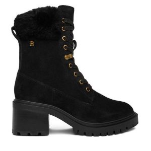 Trzewiki Tommy Hilfiger. Czarne buty zimowe TOMMY HILFIGER, bez obcasa, na słupku, bez zapięcia. Za 999,99 zł.