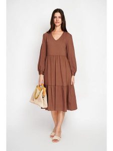 William de Faye Sukienka w kolorze jasnobrązowym rozmiar: 34. Brązowe sukienki William de Faye, bez wzorów, klasyczne, bez kołnierzyka, bez ramiączek, midi, rozkloszowane. Za 143,99 zł.