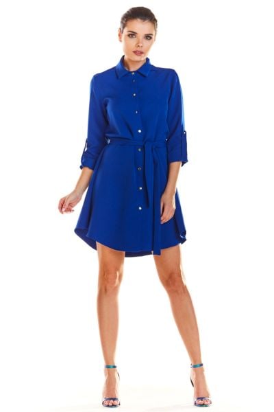 Sukienka koszulowa szmizjerka z paskiem niebieska. Niebieskie sukienki Infinite You, do pracy, l, bez wzorów, z elastanu, biznesowe, z asymetrycznym kołnierzem, bez ramiączek, asymetryczne. Za 349,00 zł.