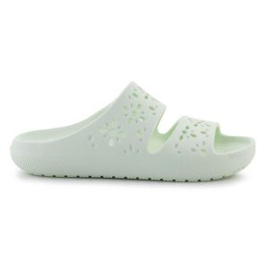 Klapki Crocs Classic Floral Cutout sandal 210966-3YH zielone. Zielone klapki w ażurowe wzory, bez obcasa. Za 287,57 zł.