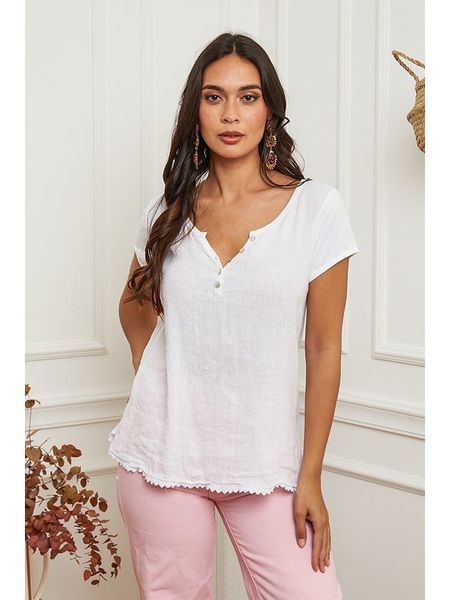 La Compagnie Du Lin Lniana koszulka w kolorze białym rozmiar: M. Białe bluzki La Compagnie Du Lin, m, bez wzorów, ze lnu, bez kołnierzyka, bez ramiączek. Za 131,43 zł.