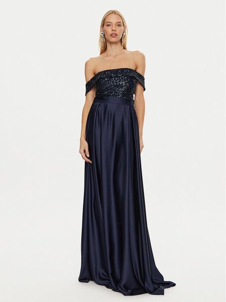 Rinascimento Sukienka wieczorowa CFC0120520003 Granatowy Regular Fit. Niebieskie kombinezony Rinascimento, s, bez wzorów, z syntetyku, wizytowe, bez kołnierzyka, bez ramiączek. Za 539,99 zł.