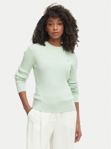 Tommy Hilfiger Sweter WW0WW44993 Zielony Regular Fit. Zielone swetry klasyczne TOMMY HILFIGER, l, z bawełny, bez kołnierzyka. Za 529,99 zł.