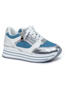 Foreverfolie Sneakersy w kolorze srebrno-biało-niebieskim rozmiar: 39. Białe trampki Foreverfolie, bez wzorów, bez zapięcia. Za 145,26 zł.