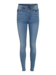Noisy may Dżinsy "Nmcallie" - Skinny fit - w kolorze błękitnym rozmiar: W25/L32. Niebieskie jeansy Noisy may, z aplikacjami, ze skóry, z podwyższonym stanem. Za 39,49 zł.