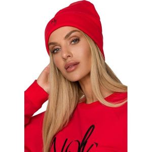 Czapka Beanie z Haftem - Czerwona. Czerwone czapki MOE, bez wzorów, z bawełny. Za 96,90 zł.