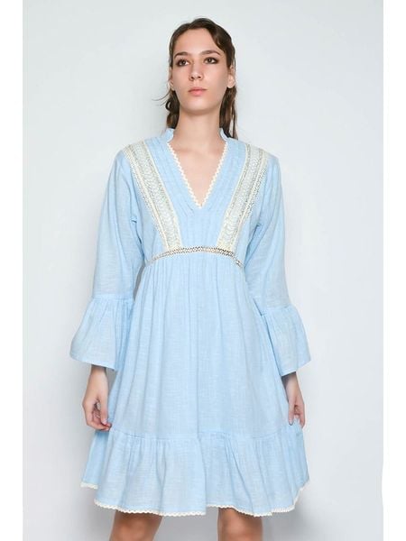 H.H.G. Sukienka w kolorze błękitnym rozmiar: XL. Niebieskie sukienki H.H.G., xl, bez wzorów, z bawełny, bez kołnierzyka, bez ramiączek, midi. Za 78,84 zł.