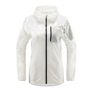 Kurtka przeciwwiatrowa damska Haglöfs L.I.M Shield Hood. Białe kurtki Haglöfs, l, bez wzorów, z softshellu, bez kaptura. Za 359,99 zł.