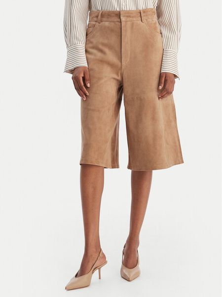 Marella Szorty skórzane Scoglio 2613431021 Beżowy Relaxed Fit. Brązowe szorty Marella, bez wzorów, ze skóry. Za 1 654,99 zł.