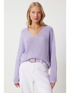 Happiness Istanbul Sweter w kolorze fioletowym rozmiar: onesize. Różowe swetry oversize Happiness Istanbul, bez wzorów, ze splotem, bez ramiączek. Za 61,45 zł.