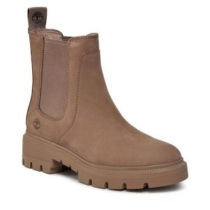 Sztyblety Timberland. Brązowe botki Timberland, bez wzorów, bez obcasa, na płaskiej podeszwie, bez zapięcia. Za 559,99 zł.