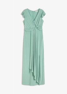 Długa sukienka. Zielone sukienki bonprix, bez wzorów, z dżerseju, eleganckie, bez kołnierzyka, bez ramiączek, maxi. Za 159,99 zł.