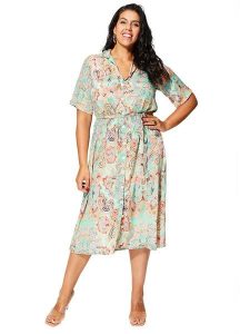 Aller Simplement Sukienka w kolorze turkusowym ze wzorem rozmiar: 54-58. Niebieskie sukienki Aller Simplement, na co dzień, bez wzorów, z tkaniny, bez kołnierzyka, bez ramiączek, midi, proste. Za 78,99 zł.