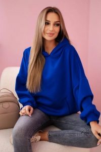 Bluza z kapturem masełko chabrowa. Niebieskie bluzy KESI, l, bez wzorów, z elastanu, z kapturem. Za 204,91 zł.