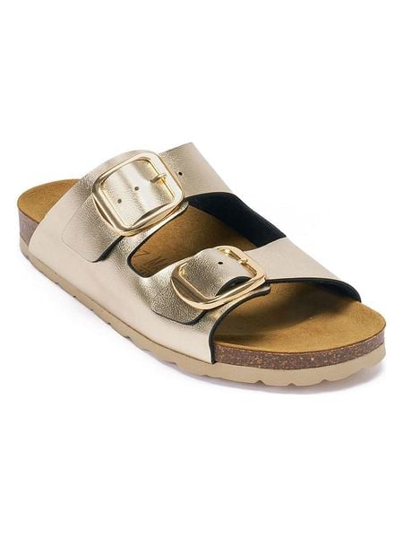 Mandel Klapki w kolorze złotym rozmiar: 39. Żółte klapki Mandel, bez wzorów, z otwartym noskiem, bez obcasa. Za 193,70 zł.