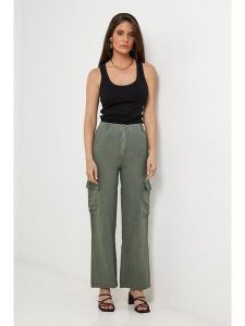 Lin Passion Lniane spodnie w kolorze khaki rozmiar: 36/38. Brązowe spodnie z wysokim stanem Lin Passion, bez wzorów, ze lnu, z podwyższonym stanem. Za 189,95 zł.