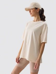 4F Koszulka w kolorze kremowym rozmiar: XL. Brązowe bluzki 4f, xl, bez wzorów, z bawełny, bez kołnierzyka, bez ramiączek. Za 52,67 zł.