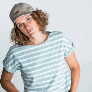 Koszulka marynarska żeglarska damska Tribord Sailing 100 krótki rękaw. Zielone bluzki TRIBORD, s, bez wzorów, z bawełny, sportowe, bez kołnierzyka, bez ramiączek. W wyprzedaży za 59,99 zł.