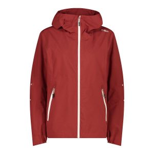 Kurtka przeciwdeszczowa z odpinanym kapturem damska CMP. Czerwone kurtki CMP, bez wzorów. W wyprzedaży za 390,55 zł.